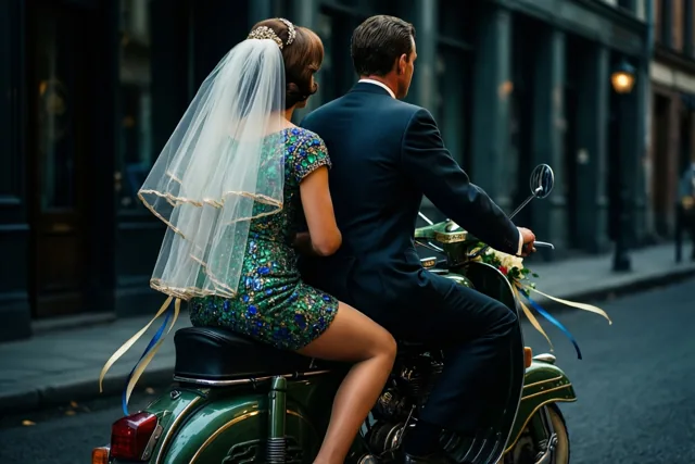 Pasgetrouwd op de retroscooter
