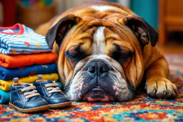 Buldog droomt van een baby