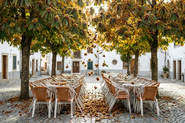 Herfstpauze op het dorpsplein