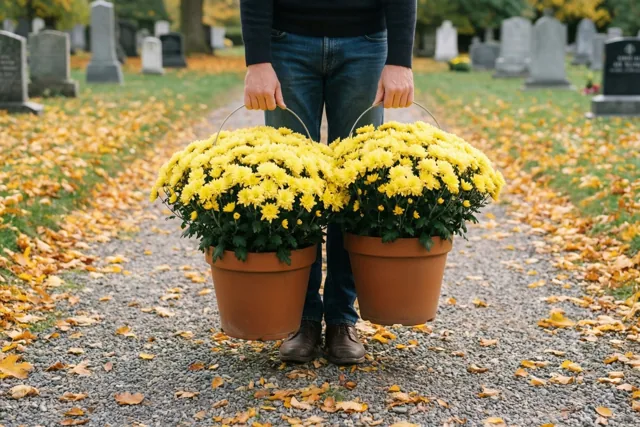 Met chrysanten naar het graf
