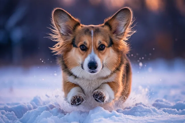 Corgi kiest de sneeuwduik