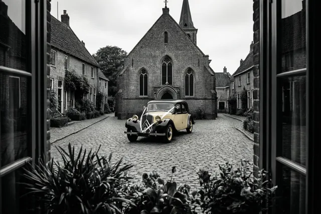 Trouwgeluk in een klassieke wagen