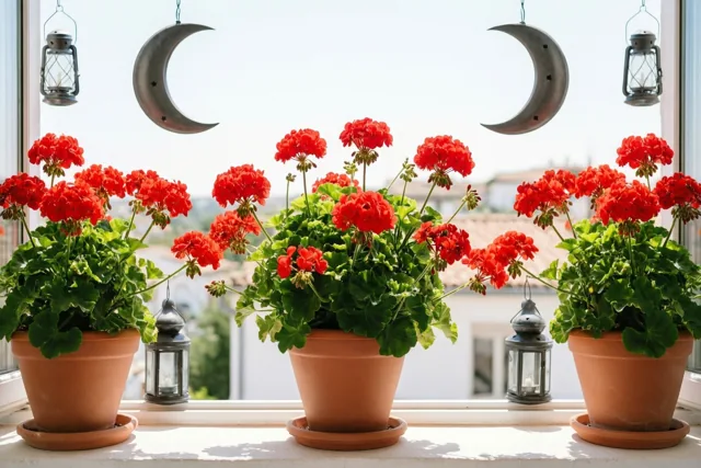 Rode geraniums voor een stralend Suikerfeest