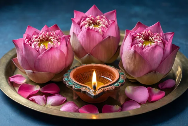 Drie lotussen voor Diwali