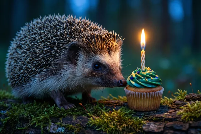 Een egel viert mee