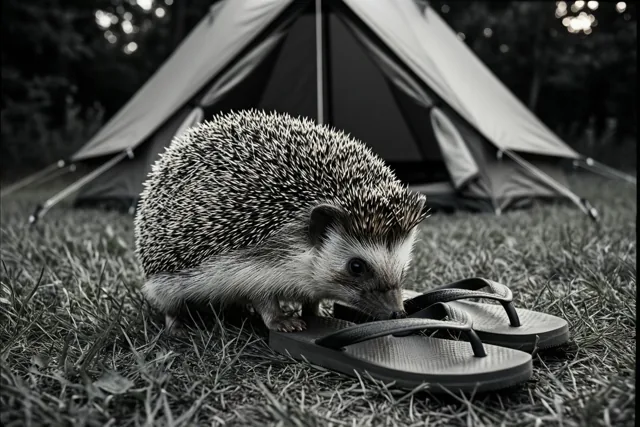 Een egel deelt de camping