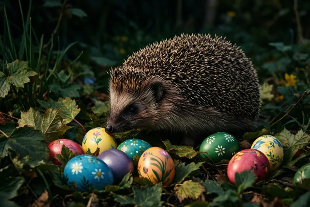 Een egel op paasspeurtocht