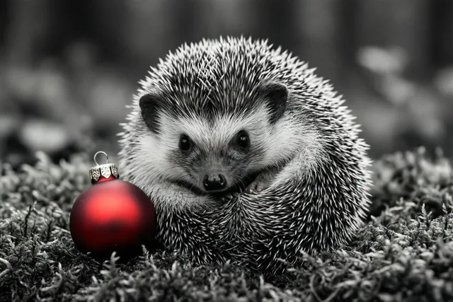 Een egeltje met rood kerstgeluk