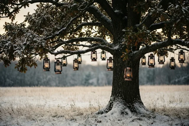 Een eik vol kerstlicht