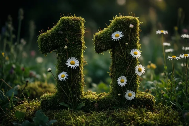 Een mosgroene haag vormt 11 en is versierd met witte madeliefjes in een landelijke tuin.