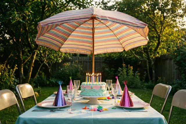 Verjaardagsfeest onder de retroparasol