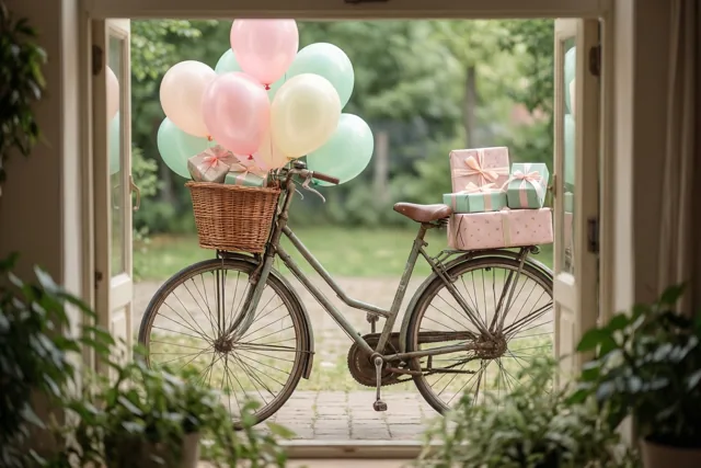 Een retrofiets vol verjaardagsbezoek