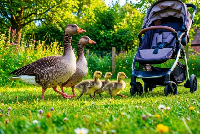 Ganzenfamilie viert jullie kleine geluk