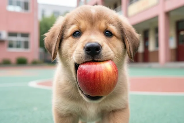 Een gouden puppy zegt bedankt