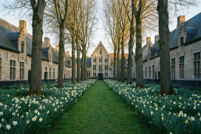 Langs bloeiende narcissen