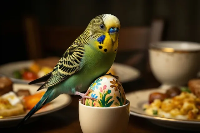 Een parkiet aan de paastafel
