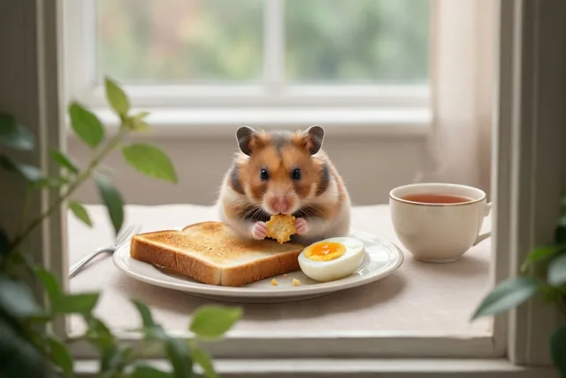 Hamstertje bij het ochtendontbijt