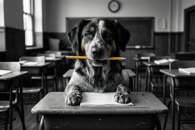 Een hond met examenplannen