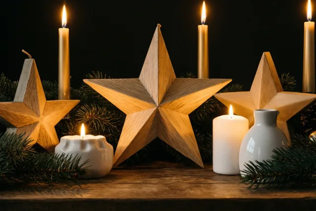 Houten sterren voor Kerst