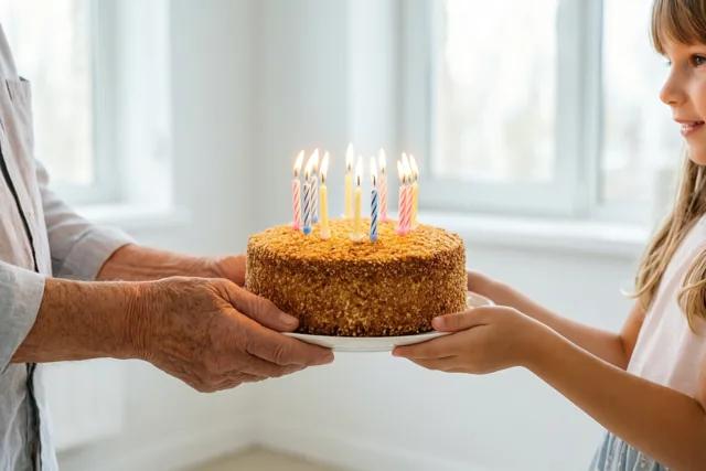 Samen de verjaardagstaart vasthouden