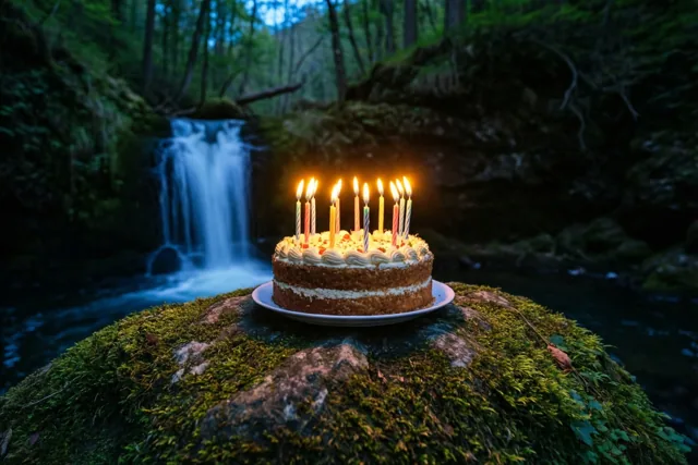 Kaarsjes uitblazen bij de waterval