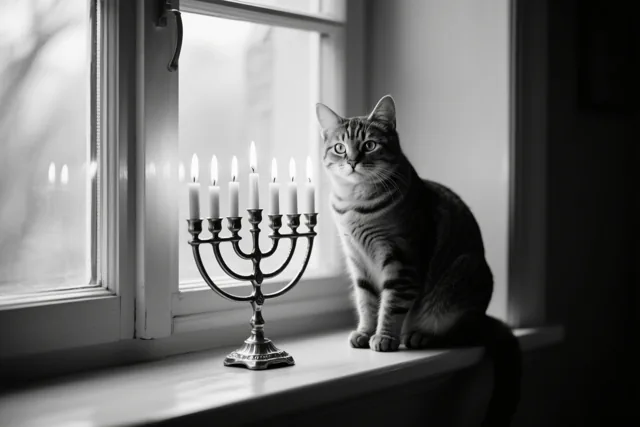 Een kat bij kaarslicht