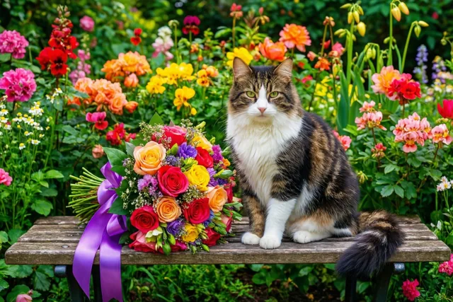 Een bloemrijk bedankje met kat