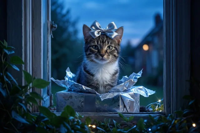 De kat is het verjaardagscadeau