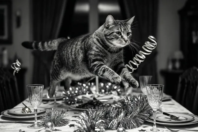 Nieuwjaarsgymnastiek voor de kat