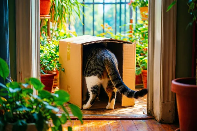 De kat pakt zichzelf uit