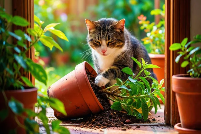 Poes kijkt schuldbewust weg