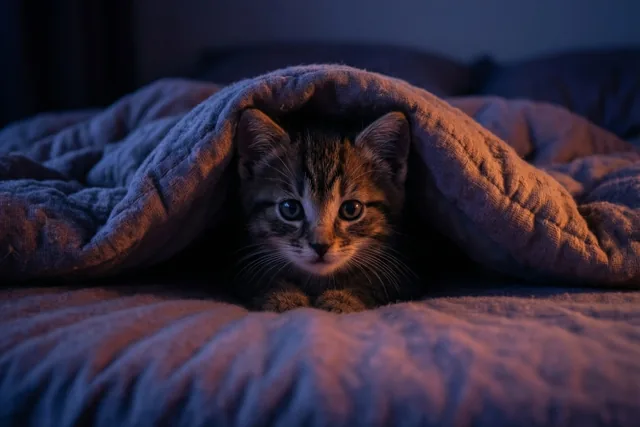 Voorzichtig komt poes tevoorschijn
