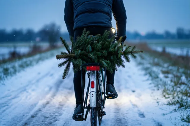 Een kerstboom fietst mee