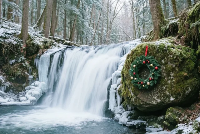 Kerst bij de winterwaterval
