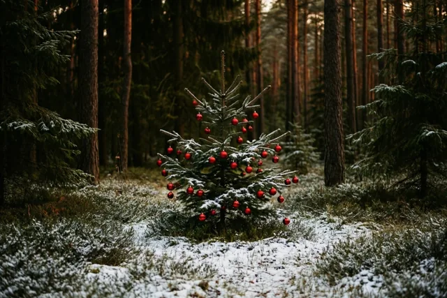 Een kerstboompje in het bos