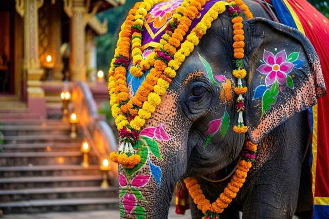 Een olifant vol feestkleur