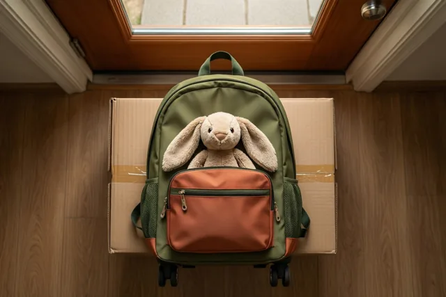 Knuffelkonijn is klaar voor de verhuis