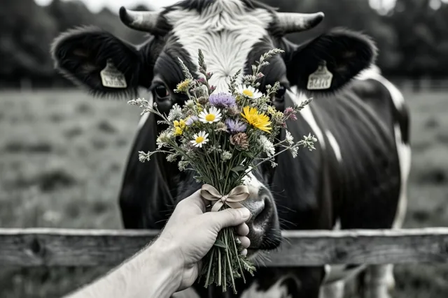 Een koe zegt het bloemrijk