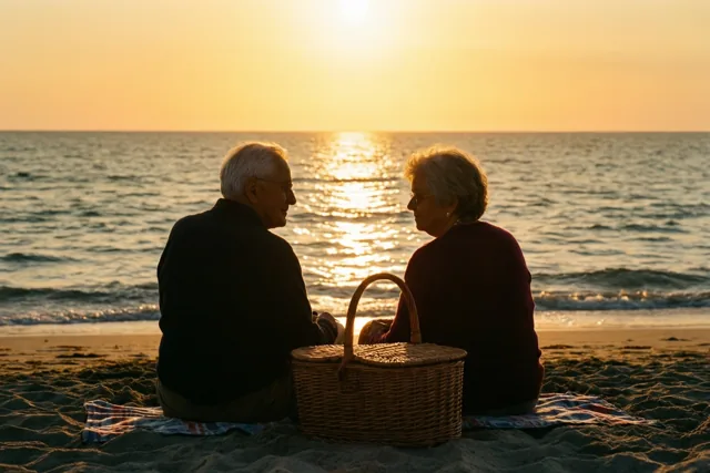 Pensioen met een gouden strandavond