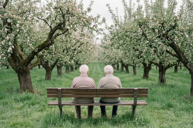 Samen onder roze bloesems