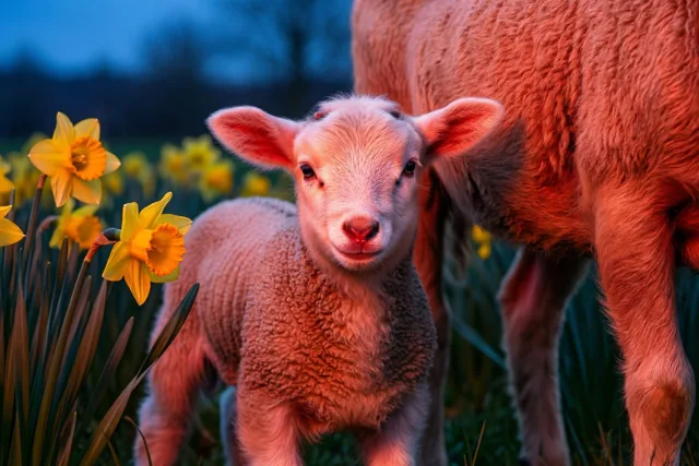Een lammetje begroet de lente