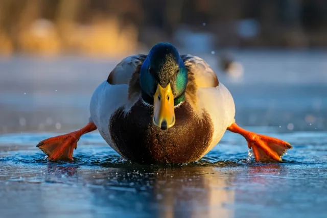Eend waagt een winterdans