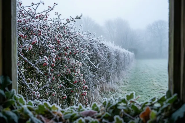 Rode besjes op een winterochtend