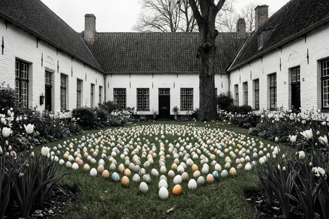 Vlaamse paasrust tussen de tulpen