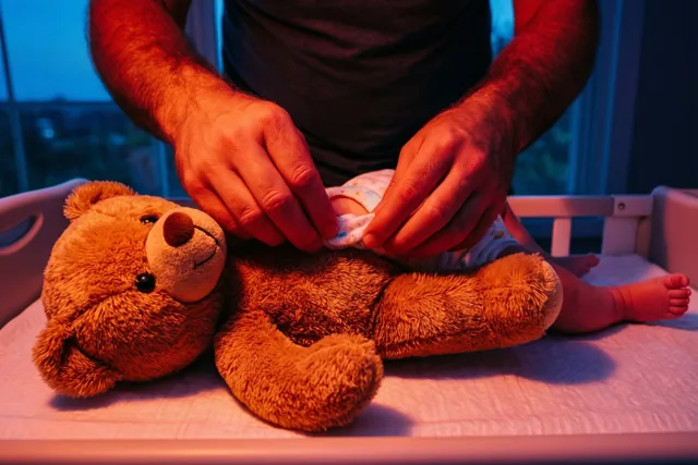 Papa oefent voor de baby