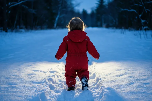 Kleine avonturier in het winterbos