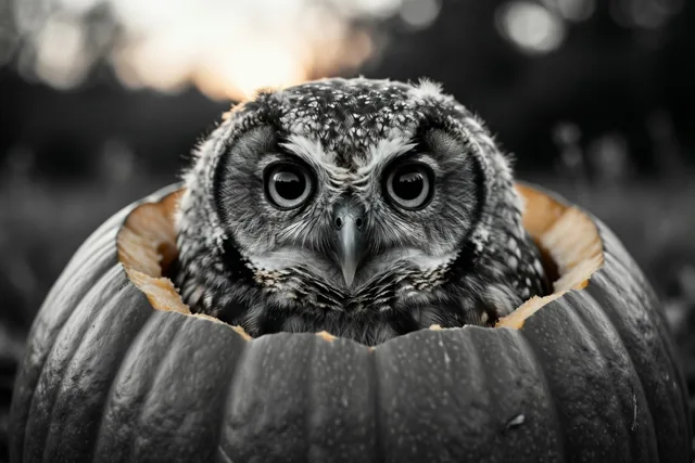 Kiekeboe van een pompoenuiltje