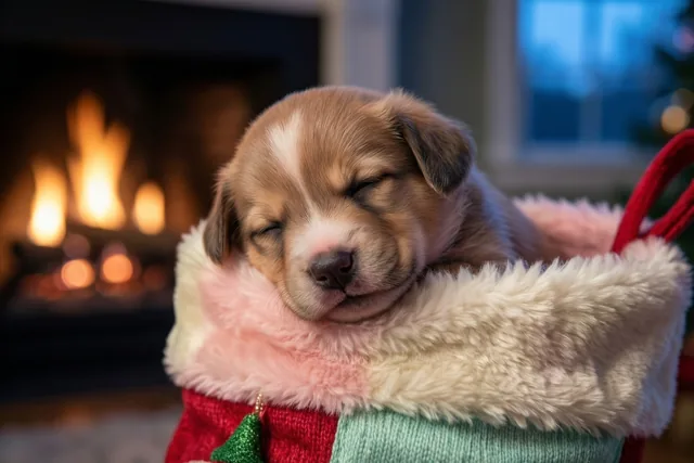 Een pup vol zachte kerstdromen