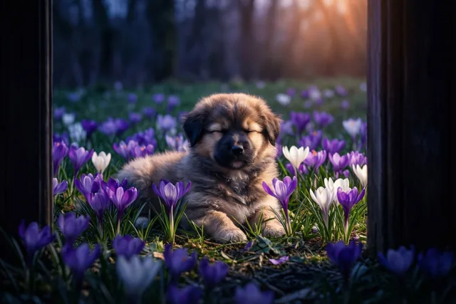 Een pluizige vriend in de lentetuin