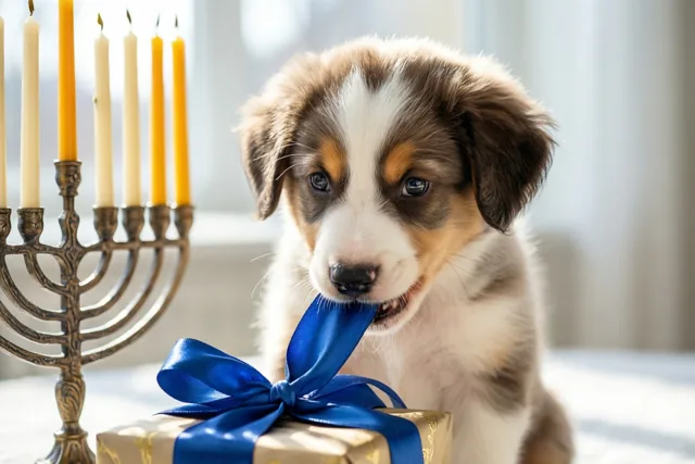 Een puppy viert mee